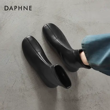 达芙妮短靴女款黑色靴子女2026新款冬季平底瘦瘦靴内增高切尔西靴商品大图