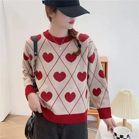 女毛衣2023年秋冬新款针织圆领套头打底衫宽松百搭气质女上衣外穿图片