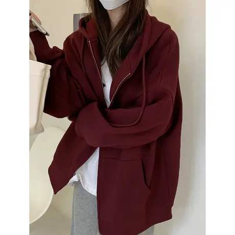 秋冬开衫卫衣女山东即墨oversize大码加绒ins韩版设计感外套上衣商品大图