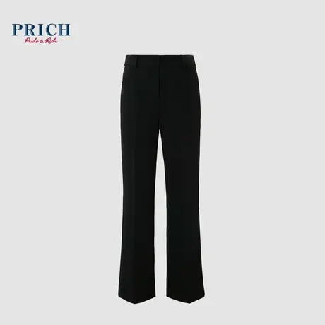 PRICH24春新款经典工字暗扣斜插口袋修身百搭微喇通勤西装长裤女商品大图