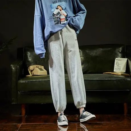 唐狮薄款灰色裤子女宽松束脚秋冬新款裤子显瘦休闲长卫裤ins潮图片