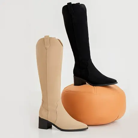 奥康女鞋气质冬季气质透气时尚休闲西部牛仔靴尖头粗跟潮流长筒靴图片