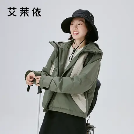 艾莱依户外派克服羽绒服女2023新款温暖连帽工装风设计感短款外套商品大图