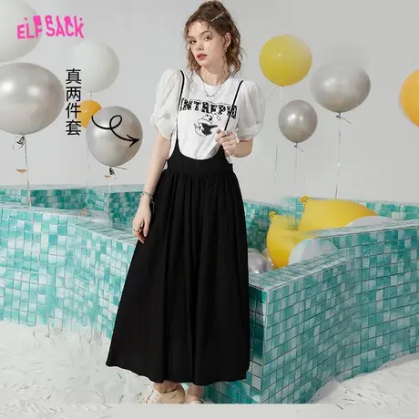 妖精的口袋【两件套】t恤吊带连衣裙女2023夏季新款小众时尚套装商品大图