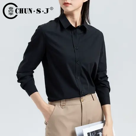 竹纤维衬衫薄款春夏长袖上衣女夏显瘦高级感黑色衬衣2024新款图片