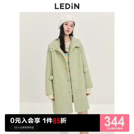 乐町雪尼尔连帽学院风大衣女秋冬休闲新款中长款甜美气质宽松外套图片