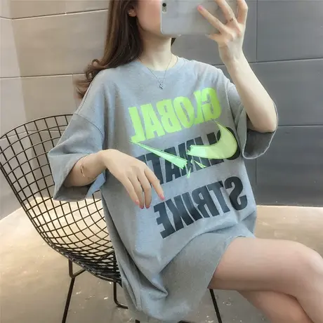 2023春夏季新款百搭韩版学生字母印花圆领白短袖宽松显瘦T恤女潮图片