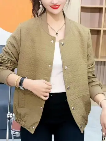 小个子秋季女装外套2023新款气质立领百搭菱形格子短款夹克棒球服商品大图