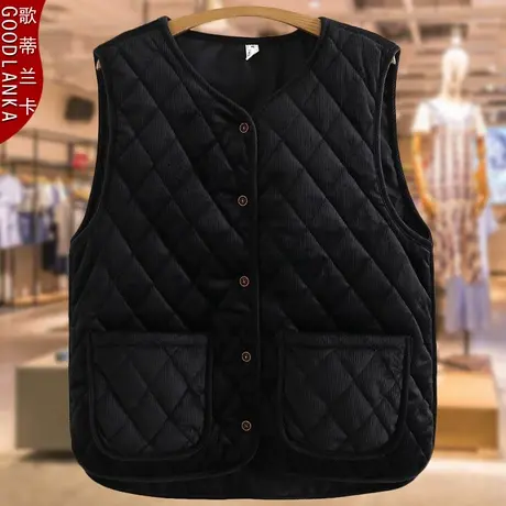 中老年女装21021新款妈妈秋冬装棉马甲外套加肥加大码灯芯绒马夹商品大图