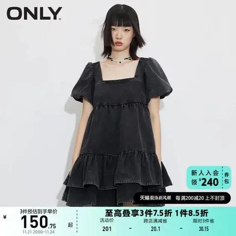 ONLY奥莱夏季法式方领短款荷叶边牛仔连衣裙女图片