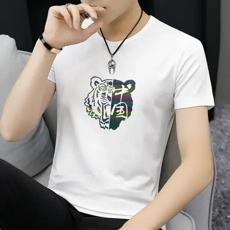 莫代尔短袖t恤男潮牌夏季上衣服冰丝凉感半袖中国潮流虎头体恤衫商品大图