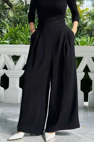 西装阔腿裤女春秋夏时尚休闲新款梨形身材显瘦高腰垂感黑色直筒裤图片