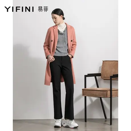 Yifini/易菲黑色显瘦加绒休闲裤女秋冬新款保暖加厚微喇长裤图片