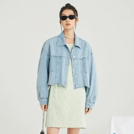 omont蛋挞家 复古不规则短款毛边牛仔外套女春薄款新款显瘦牛仔衣图片