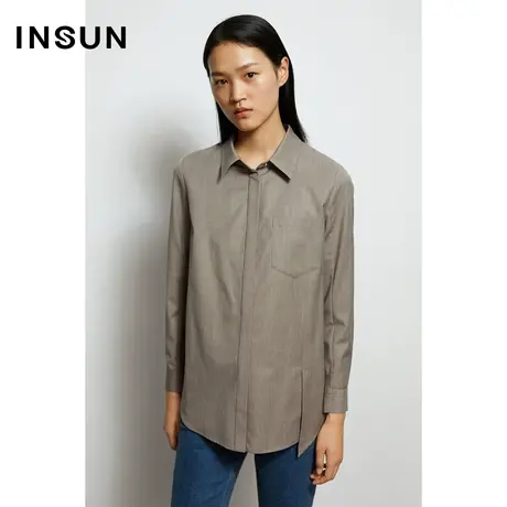 INSUN恩裳秋季立体纯色挺括长袖衬衫商品大图
