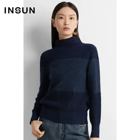 INSUN恩裳线上专选冬季拼接羊驼毛百搭毛针织衫商品大图