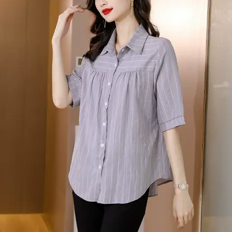 设计感小众衬衫女士短袖2023年新款夏季法式洋气独特别致中袖上衣商品大图