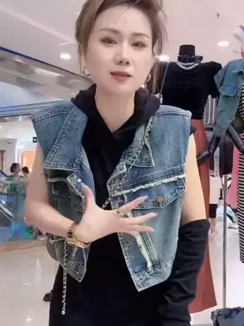 美式复古毛边做旧牛仔马甲韩版宽松夏季新款街头潮牌宽松工装马夹商品大图