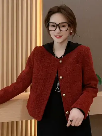 2023年秋季新款小香风外套女短款法式单排扣气质毛呢小个子上衣潮商品大图