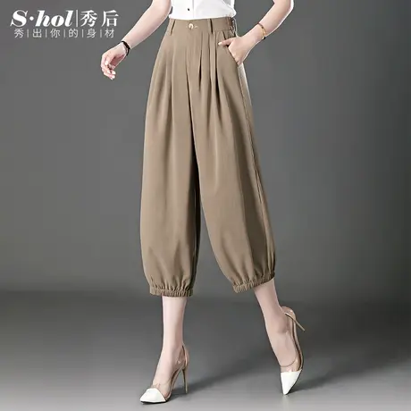 九分灯笼裤女夏季薄款2023新款高腰宽松夏天冰丝中年休闲束脚裤子商品大图
