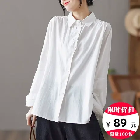 dza 复古设计感秋季白衬衫女士2022新款漂亮气质衬衣宽松短款上衣商品大图