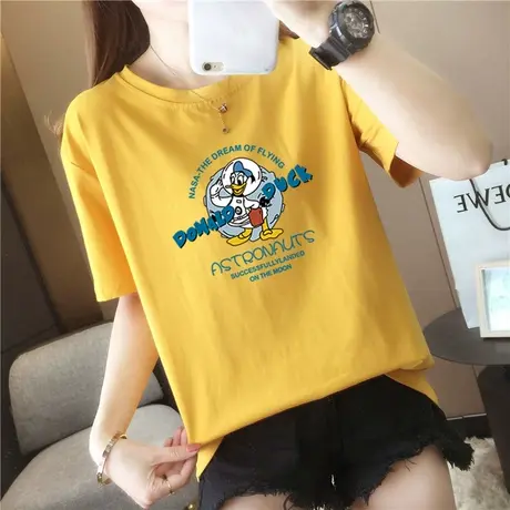 白色短袖t恤女韩版宽松纯棉体恤夏季2024年新款半袖上衣服ins潮商品大图