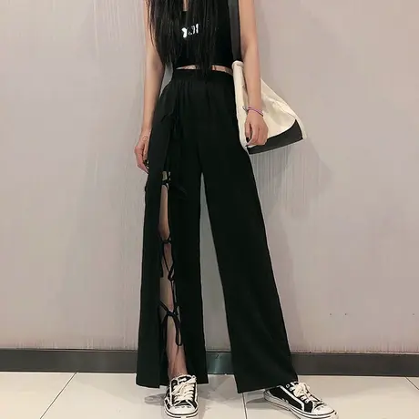 开叉高腰显瘦阔腿裤女2024新款网红裤子ins潮超火心机设计感垂感商品大图