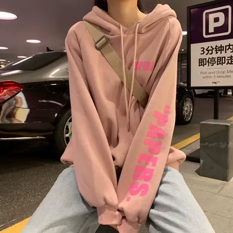 2024年秋冬新款印花连帽卫衣加绒加厚女学院风宽松长袖外套潮ins商品大图