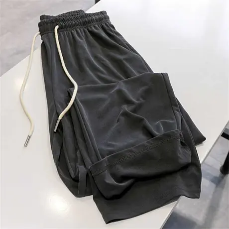 自留款！清爽垂顺！薄款松紧高腰抽绳宽松显瘦直筒阔腿休闲长裤女图片