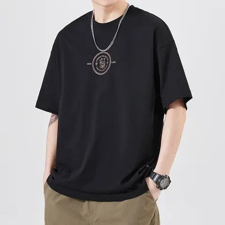 纯棉印花短袖男款夏季半截袖体恤衫男装圆领t恤男士夏装无领上衣商品大图