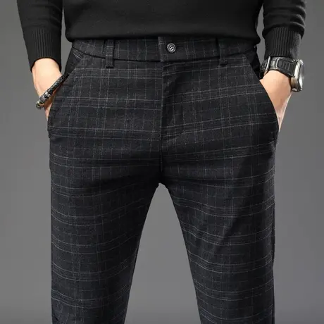 春季毛呢裤子格纹格子西裤男士休闲长裤直筒宽松韩版潮流百搭商务商品大图