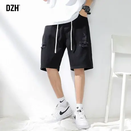 男生黑色牛仔短裤男潮牌宽松五分裤夏季薄款休闲破洞中裤2024新款商品大图
