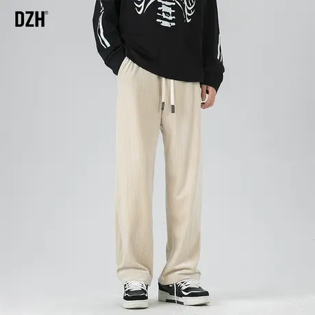 男士杏色金丝绒裤子潮流男直筒裤垂感高级感休闲裤2024新款阔腿裤商品大图