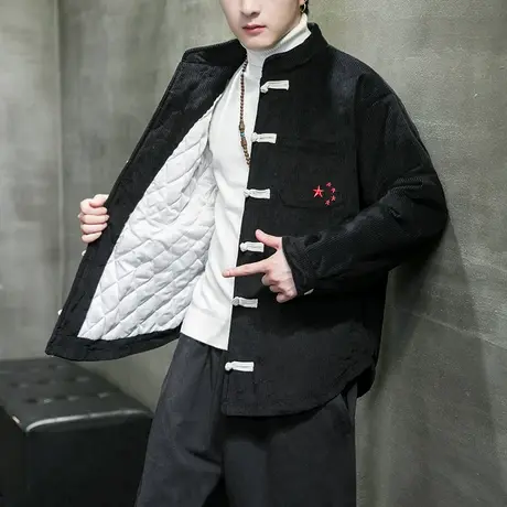 冬季棉衣男灯芯绒加厚加肥加大码胖潮中国风盘扣复古保暖中式外套商品大图