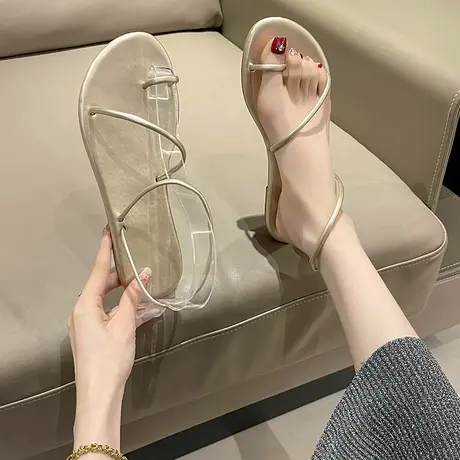 小众仙女风温柔凉鞋女ins2023年夏季新款圆头平底防滑夹趾凉拖鞋商品大图