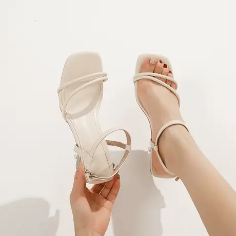 仙女风夏季罗马凉鞋女2024年新款性感百搭一字扣带露趾细跟高跟鞋商品大图