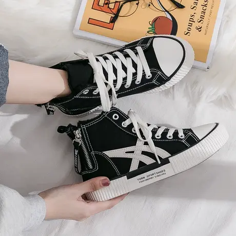 高帮加绒帆布鞋女鞋子ins潮板鞋2020冬季新款ulzzang百搭学生韩版商品大图