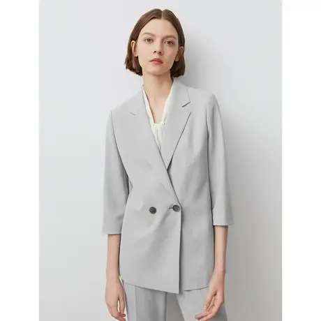 朗姿休闲七分袖小西装正装女夏季奥莱薄款西服外套上衣商场同款图片