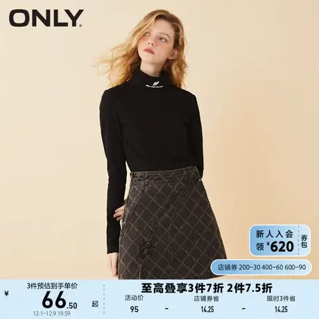 ONLY奥莱夏季设计感高领套头印花长袖打底衫T恤女商品大图