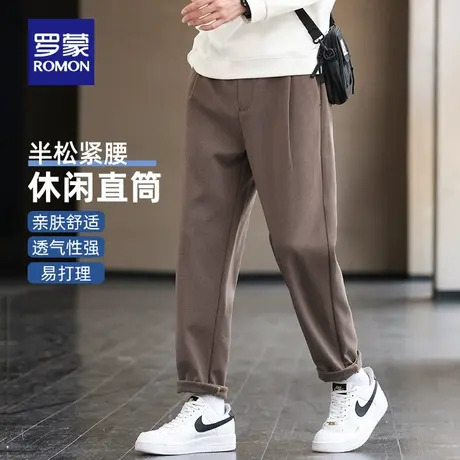 罗蒙男士加厚休闲裤2023冬季新款时尚宽松保暖半松紧腰抗菌锥形裤商品大图