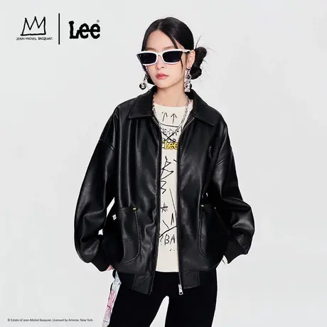 【Basquiat联名】Lee24春季新品舒适版黑色工装风女PU夹克外套潮图片