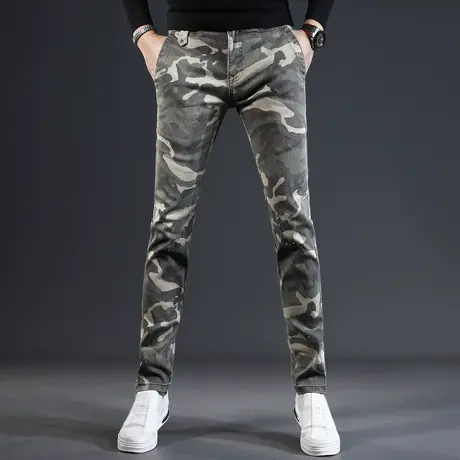 迷彩休闲牛仔裤男秋冬款修身小脚2023新款高端弹力百搭男士裤子商品大图