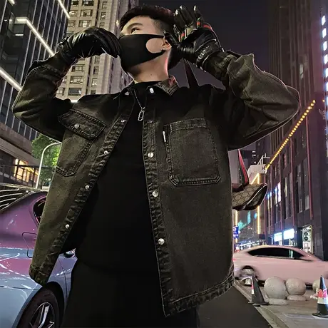 美式高街牛仔夹克男秋季小众上衣重工复古水洗工装牛仔外套痞帅潮商品大图