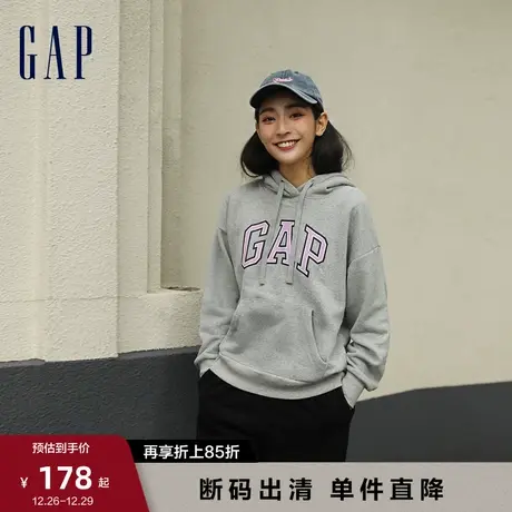 【断码优惠】Gap女装秋冬款LOGO碳素软磨抓绒运动连帽卫衣445804商品大图