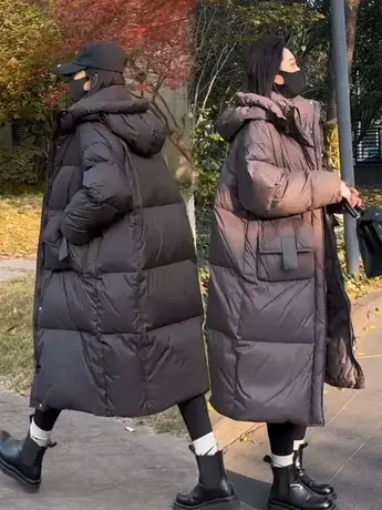 潮流美拉德过膝长款羽绒服女2023冬季新款韩版连帽加厚保暖外套商品大图