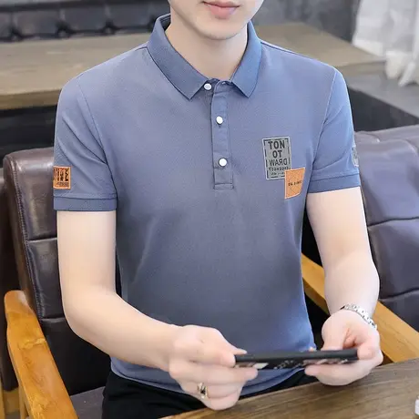 2022新款贴布绣polo衫男士短袖潮牌上衣夏季日系港风潮流翻领t恤商品大图