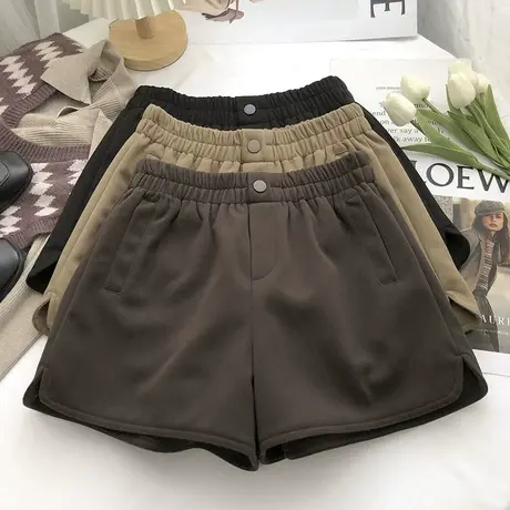 黑色毛呢短裤女秋冬季2025新款高腰外穿显瘦百搭a字裙裤休闲靴裤商品大图