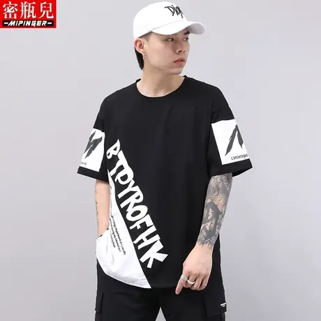 密瓶儿肥佬短袖男宽松夏季男士青少年上衣服百分百棉t恤潮流体恤商品大图