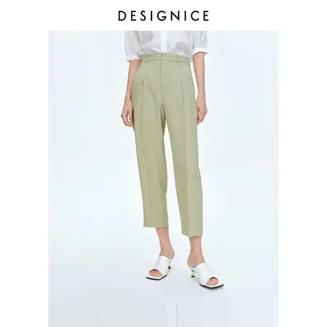 迪赛尼斯夏季新款通勤高腰豆沙绿薄款锥形九分休闲裤女士图片