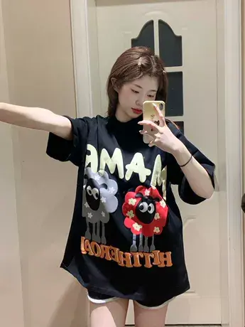 纯棉短袖t恤女ins潮小众设计感宽松夏季美式复古oversize半袖上衣商品大图